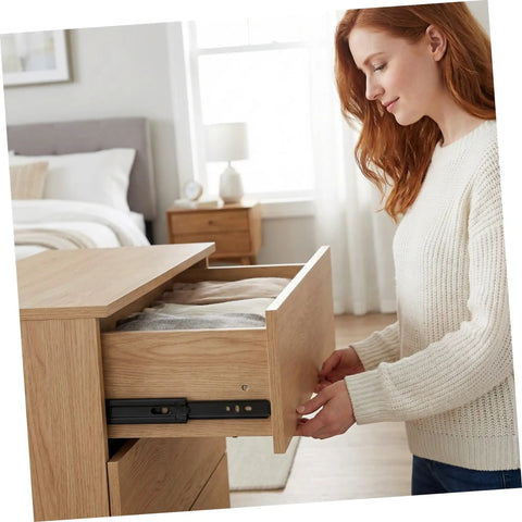 Two Sets Soft Close Bottom Mount Drawer Slides, Heavy Duty Iron Rails, Quiet Smooth Sliding Hardware For Kitchen Cabinets, Dressers, And Furniture, Easy Installation, Durable Metal Drawer Slides Replacement installed on wood dresser drawer
