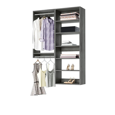 Smooth Operator Modular Closet Organization System Featuring Heavy Duty Metal Poles And Expandable Wire Shelves Total Game Changer For Dorm Rooms Apartments And Hallway Storage In Matte Gray Fifty Seven Inches Wide