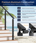 Premium Aluminum Construction of 2 Pack 9 Ft Black Aluminum Handrail with Self Drilling Screws Aama 2604 Coated, ideal for coastal weather.