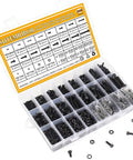 Tough As Nails 2180 Piece Metric Hex Socket Head Cap Screws Nuts Washers Assortment Kit Black oxide steel fasteners in storage box.