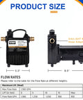 Front and side view of Beast Of A Portable Cast Iron 1/2 HP Water Transfer Pump With Built-In On Off Switch, showing dimensions