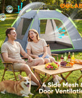 Two Person No Fuss Instant Camping Tent With 60 Second Setup And Pre Attached Pole with people and picnic setup outdoors