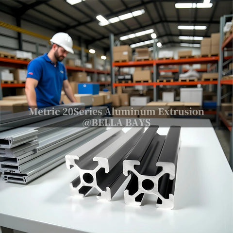 Two Pack 2080 T Slot Aluminum Extrusion Profiles 400mm Long Anodized European Standard Silver Build Frame For 3D Printers CNC Machines Laser Engraving And DIY Projects, shown in warehouse