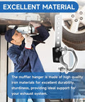 Mechanic installing Two Pack Universal Exhaust Hanger Set, Adjustable Swivel Muffler And Tail Pipe Support, heavy duty hanger visible
