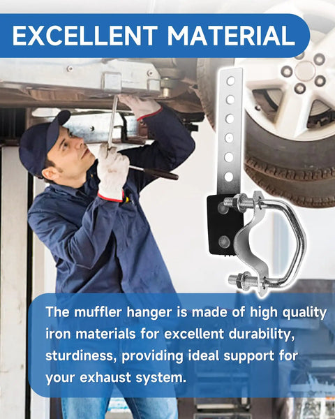 Mechanic installing Two Pack Universal Exhaust Hanger Set, Adjustable Swivel Muffler And Tail Pipe Support, heavy duty hanger visible