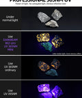UltraBright 365nm UV Flashlight Black Light Mini USB Rechargeable illuminating rocks showcasing fluorescence
