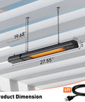 WiFi Controlled Infrared Outdoor Heater 1500 Watt Wall Mount Or Ceiling Mount in gazebo with dimensions shown