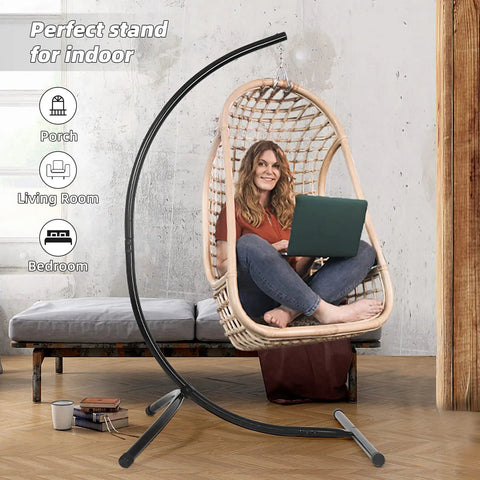Heavy Duty Hammock Chair Stand For Indoor Outdoor Use, Built Like A Tank 2 Inch Powder Coated Steel C Stand Supports Up To 350 Lbs