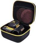 Hard Travel Case For Dewalt 20V Max Orbital Sander DCW210B Case Only, open with sander and accessories inside, yellow zipper