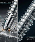 12 By 2 And A Half Inch Flat Head Phillips Self Tapping Screws For Metal And Plastic, 410 Stainless Steel High Hardness Self Drilling Screws, close-up of drilling and corrosion resistance