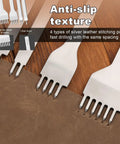 7 In 1 Pro Adjustable Stitching Groover Kit For Leathercraft With 1 2 4 6 Prong Leather Stitching Punches on wooden surface