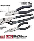 Pro Grade 8 Piece Master Pliers Set with Long Reach Diagonal Slip Joint Adjustable Linesman Groove Joint End Nippers and Long Nose Pliers