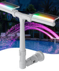 Solar Pool Fountain With 10 Color LED Lights, Auto Dusk Sensor And Timer, remote control, dual spray heads at night over pool