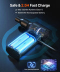 Cordless Air Duster With 130000 RPM Ultra Power 8000mAh Battery 4 Gear Adjustable Blower showcasing battery and charging feature