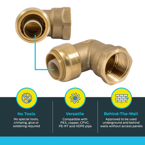 Three Quarter Inch Push To Connect 90 Degree Female Adapter Elbow Brass Plumbing Fitting For PEX Copper CPVC PE RT And HDPE Easy DIY Install Durable 90 Degree Elbow Connector