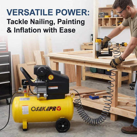 Osaikapro 3.5Hp Oil-Lubricated Air Compressor, Ultra Quiet 10 Gallon Tank, 115 Psi Max Pressure, Ideal For Nailing Painting And Inflation, Perfect Tool For Home Garage Or Indoor Workshop Projects