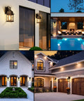 Two Pack Dusk To Dawn Outdoor Wall Lights With Photocell Sensor Waterproof Black Aluminum Sconces illuminating various exteriors