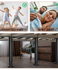 Heavy Duty Adjustable Bed Support Legs 4 Pack Reinforced Steel Bed Frame Center Stabilizer With Wide Rubber Base for King Queen Sizes, showing kids jumping and couple sleeping.