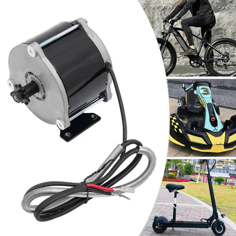 Daily Driver 24 Volt 500 Watt Gear Reduction Brushed DC Motor showing wiring and rugged design for electric bikes and scooters.