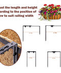 Adjustable heavy duty metal frame for 24 inch railing planter boxes, showing various length settings for installation.