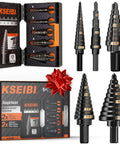 Heavy Duty Step Drill Bit Set 5 Piece Industrial Grade Unibit Kit with 3 Flat Shank High Speed Steel Black Oxide for drilling