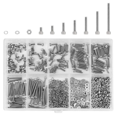 Pro Grade Heavy Duty Hex Socket Head Cap Screws Kit In 304 Stainless Steel, M2.5 Thread, with bolts, nuts, washers, lock washers