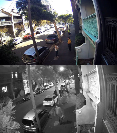 Day and night view from 5MP 4In1 HD Dome Camera with 2.8-12mm lens, smart IR 100ft night vision, indoor outdoor surveillance