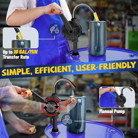 Heavy Duty 10 GPM Manual Drum Pump For Fast Liquid Transfer Across 15 To 55 Gallon Tanks Hardcore PPS Build in use with fluid.