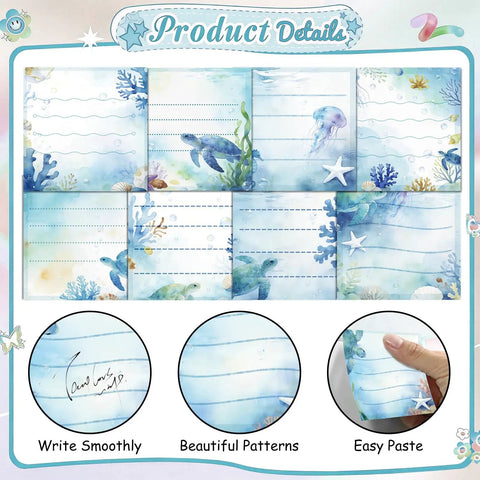 Sea Turtle Sticky Notes Set With 9 Styles And 450 Sheets For Desk And Office Use featuring ocean-themed patterns
