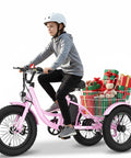 16 Inch Electric Tricycle for Teens, 250W 3 Wheel Bike with Lightweight 6061 Aluminum Frame, Low Step-Through Design, Safety Certified for Quality and Easy Riding, pink trike with rear basket