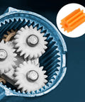 Close-up of 20 Pcs Plastic Gears Set with 10 Tooth Reduction Gears 102A for RC Cars and DIY Robots, showing gear assembly and orange gear detail