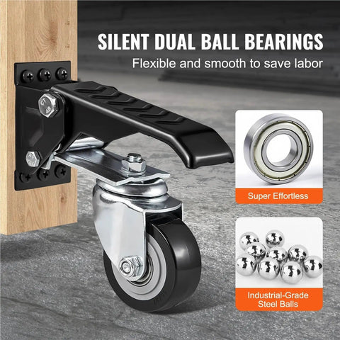 Heavy Duty 2.5 Inch Swivel Caster Wheels Set Of Four With Lockin Brakes, showcasing silent dual ball bearings and flexible design.