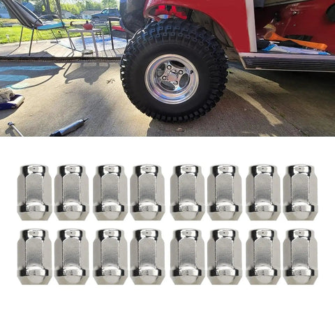 Sick 16 Pc Chrome Lug Nut Kit For Golf Carts Replaces E-Z-Go And Club Car Heavy Duty Wheels With Easy Fitment Rust Proof Shine Guaranteed 16 chrome 1/2-20 lug nuts for golf cart wheel