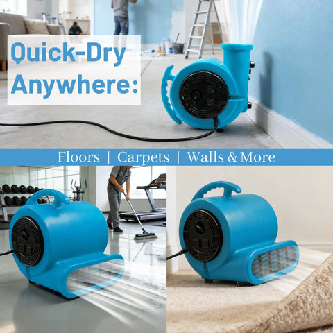 Air Mover Blower Fan 280W 1/2 HP Copper Motor Delivers 2500 CFM For Fast Carpet And Floor Drying in home and job site settings