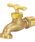 Brass Irrigation Hose Bibb Spigot 1/2 Inch MIP X 1/2 Inch MHT Outdoor Garden Valve, heavy-duty brass, angled view