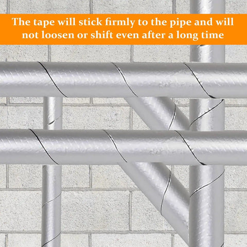 Two Pack 33Ft Foam Pipe Insulation Wrap With Self Adhesive Waterproof Aluminum Foil on pipes against brick background