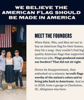Three founders pose outside with Made In USA Outdoor 3x5 American Flag With Premium 200D Nylon Embroidered Stars Hand Sewn Stripes