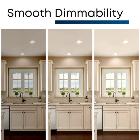Adjustable Five To Six Inch Scoop Recessed LED Downlight Kit, 3000K Bright White, Dimmable, 850 Lumen in kitchen setting