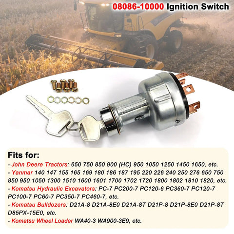 Ignition Switch With 2 Keys For Tractor Folks, Direct Replacement 08086-10000 08086-20000 22B-06-11910 shown with compatibility list
