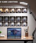 10X Rectangular Lighted Magnifier With Clamp Three Arm Design and Five Color Modes shown on desk with lighting levels