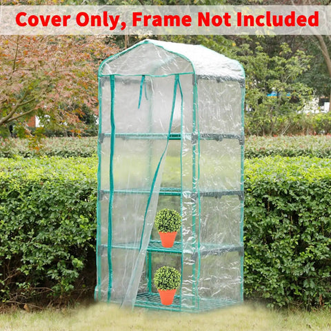 4 Tier Roll Up Zipper Door Greenhouse Replacement Cover 63 X 27 X 19 Inch Clear PVC Garden Greenhouse Cover For Plants Weatherproof Frost Protection Wind Rain Frame Not Included