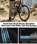 All Terrain Electric Mountain Bike With 1000W Peak Power featuring front fork suspension on rocky terrain