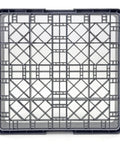 Built Tough Commercial Glass Cup Rack With Sixteen Compartments Dishwasher Safe Design Heavy Duty Storage For Busy Restaurants No Sweat Kitchen Organization In Gray, top view showing compartments.