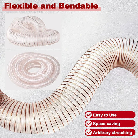 Flexible Dust Collection Hose 45mm One Point Eight Inch Clear Extraction Pipe coiled and extended view