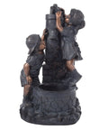 Outdoor Water Fountain With Boy And Girl Statues, Antique Bronze Finish, depicting children by a fountain on a stone base.