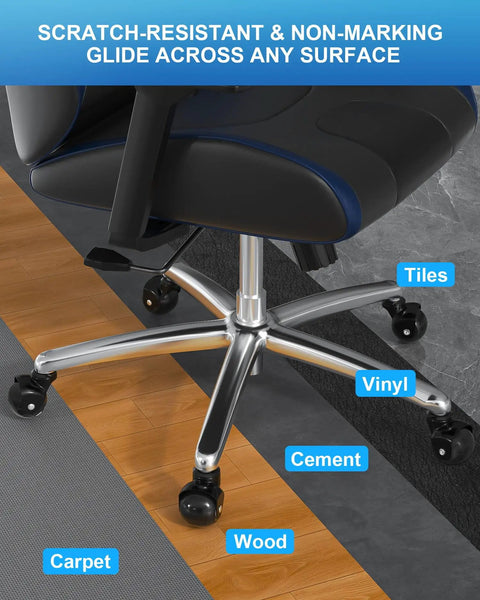 Heavy Duty Rollerblade Office Chair Wheels Replacement Set Of 5, 2 Inch Rubber Casters designed for carpet and hardwood floors.