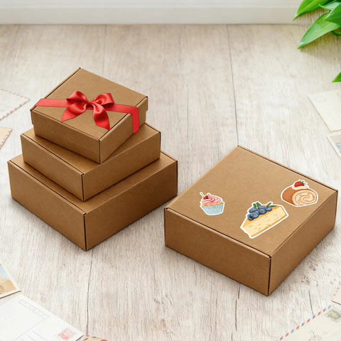 Heavy Duty 20 Pack Of 10X10X3 Inch Brown Corrugated Cardboard Shipping Boxes With Smooth Finish Edges For No Sweat Mailing And Knockout Ecommerce Packaging That Keeps Your Shipment Bulletproof Straight Up Without Any Drama Or Extra Hassle, featuring stacked boxes with a red ribbon.