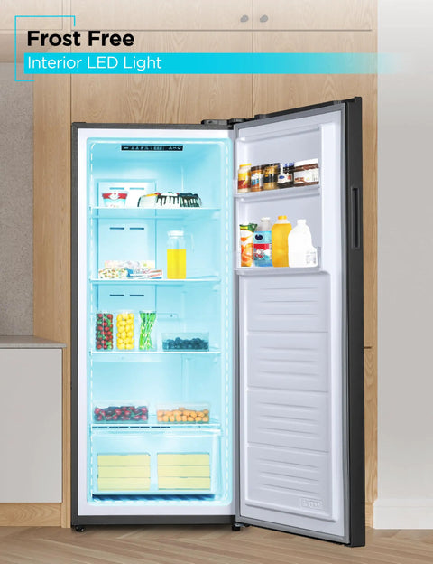 Hella Spacious 11 Cu Ft Stand Up Freezer And Refrigerator Combo Rocking Garage Ready Convertible Design For Ample Storage And Reliable Chill In Sleek Black Finish That Hits Different with LED interior light and organized shelves.