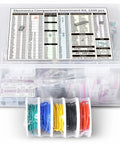 Ultimate Electronics Components Grab Bag Kit With ICs Op Amps Resistors Polyester Capacitors in clear box with wires.