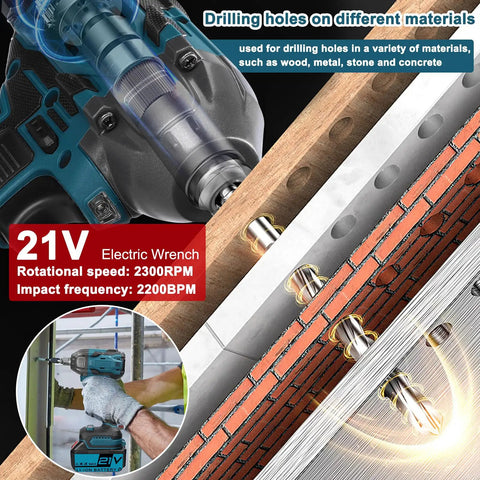 Vislone 21V Brushless Electric Impact Wrench High Torque Cordless Power Tool With Variable Speed Forward Reverse Switch LED Light For Professional Auto Repair Garage Projects Durable Long Lasting Performance Rustic Vibes